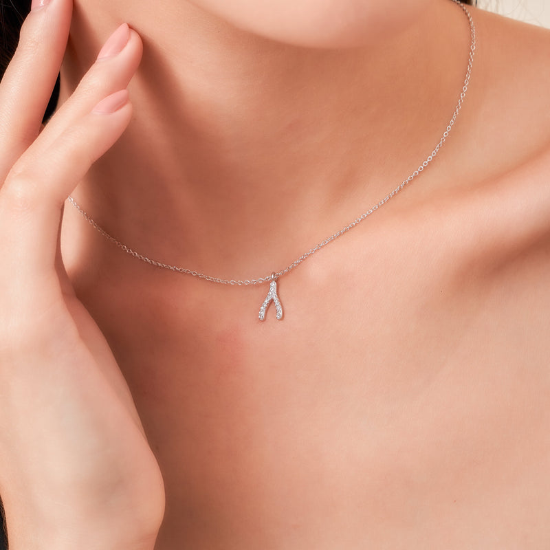 Silver Wishbone Pendant Necklace - Cameron Rose
